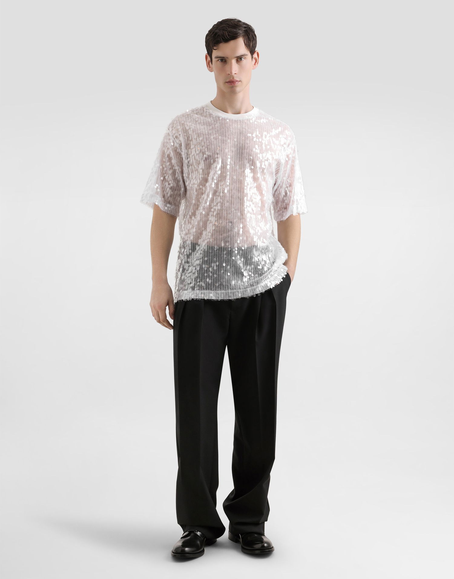 Тениска Dolce & Gabbana Dolce & Gabbana Sequined Short-Sleeved T-Shirt Бяло | G8PN9TFLSA8W0800, 1