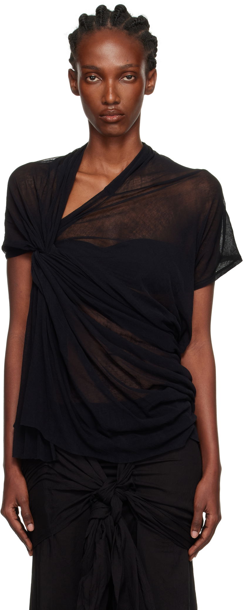 Тениска Yohji Yamamoto YOHJI YAMAMOTO Twist Detail Top Черно | FP-T42-083