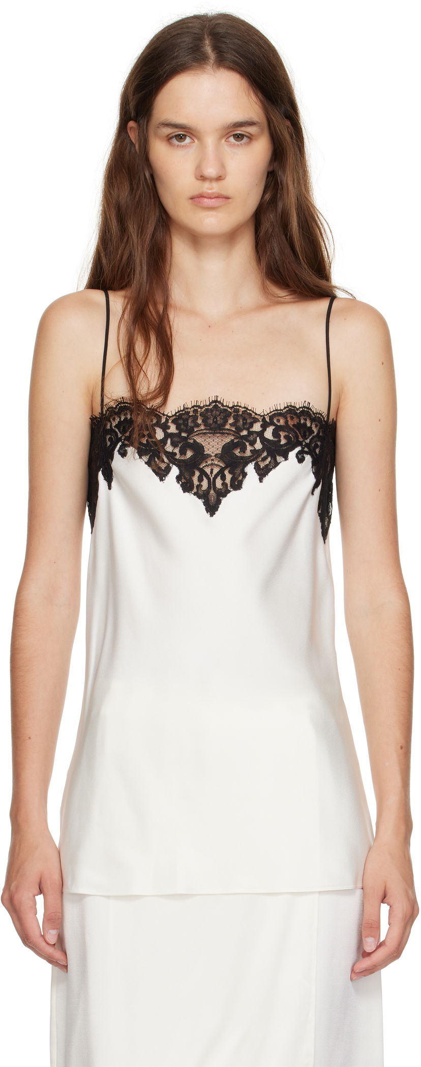 Потник Stella McCartney Stella McCartney Satin Lace Cami Top Бяло | 6T02613FU302
