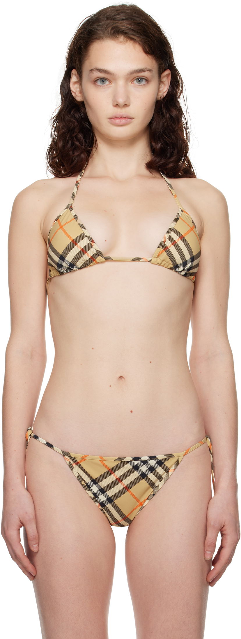 Бански Burberry Check Print Bikini Top Бежово | 8100759