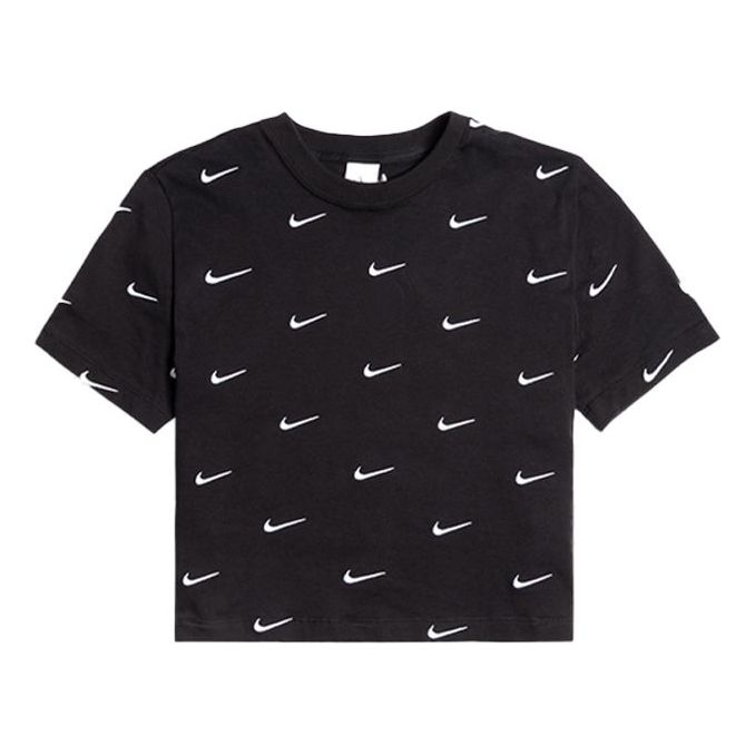 Съкратен топ Nike Swoosh Embroidered Logo Short Sleeve T-Shirt Черно | CK4092-010, 0