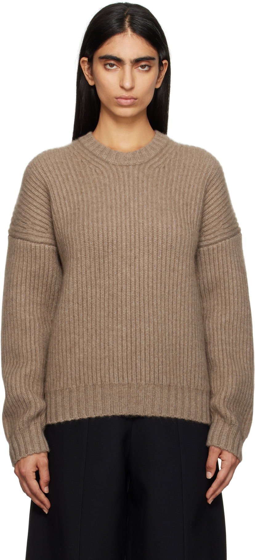 Пуловер Khaite Manuela Cashmere-Blend Ribbed Sweater Кафяво | 9657600