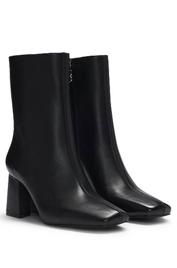 Облекло BOSS Leather Ankle Boots with Block Heel Черно | 50531789