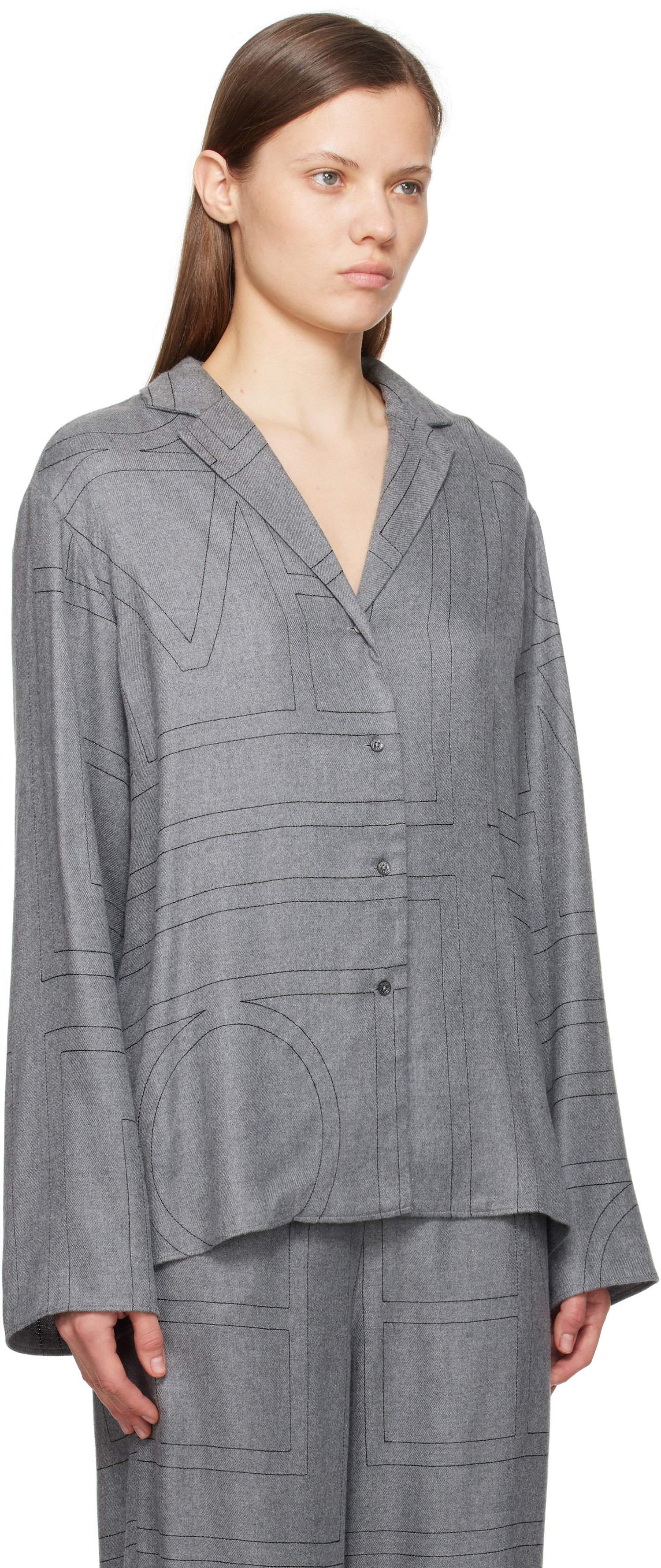 Риза TOTEME TOTEME Monogram Flannel Pajama Shirt Сиво | 251-WRT976-FB0080, 1
