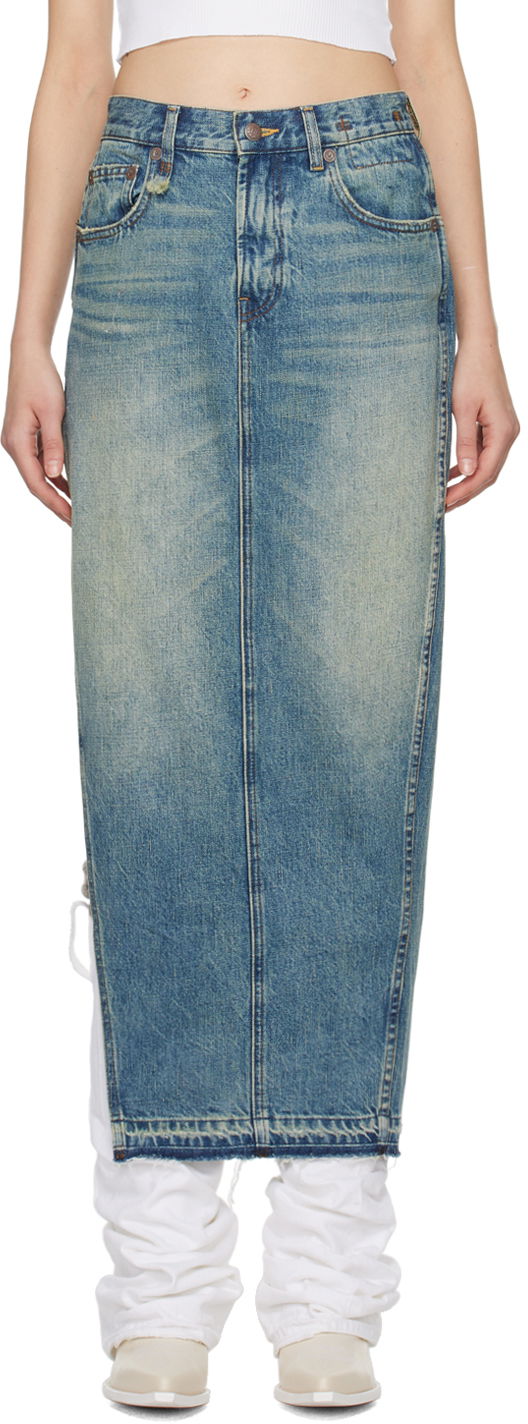 Пола R13 R13 Denim Maxi Skirt with Side Slits Синьо | R13WD102-D173A, 0