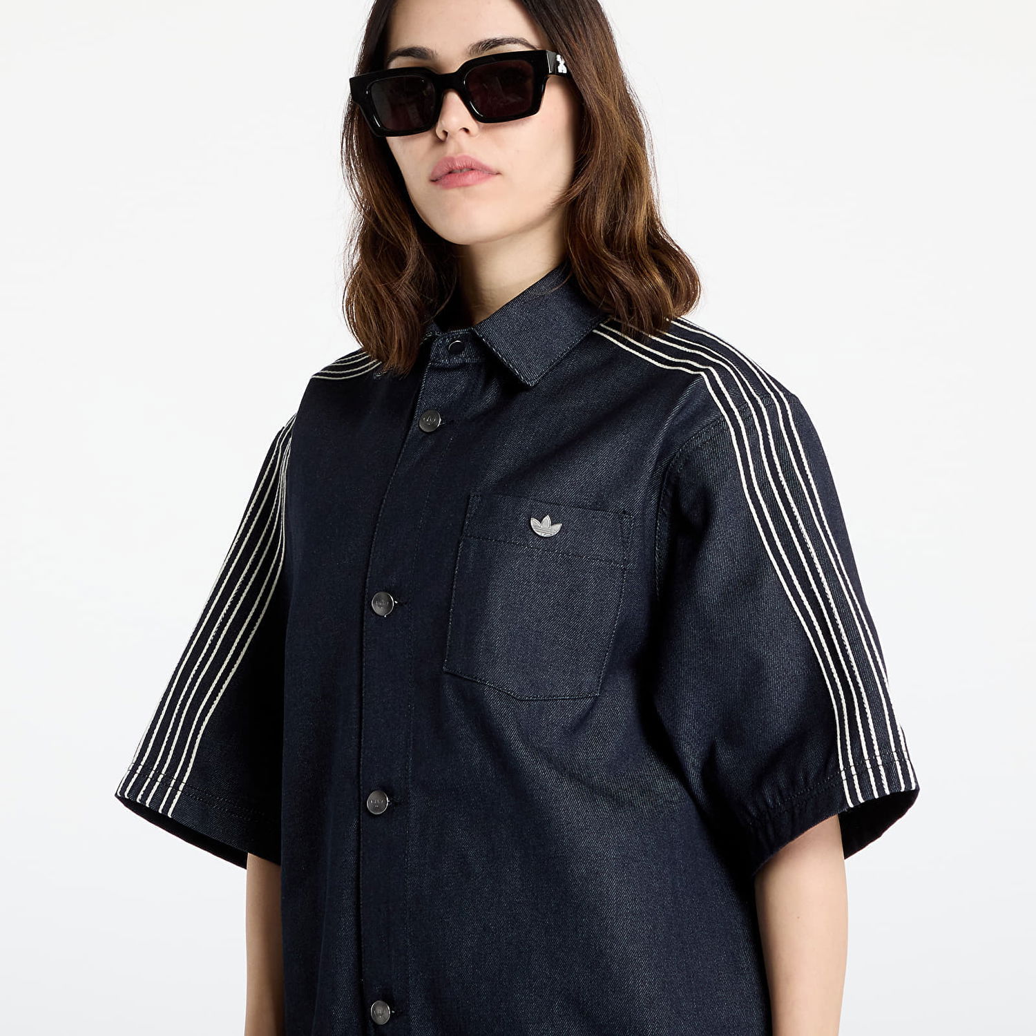 Риза adidas Originals adidas Denim Short Sleeve Shirt Тъмно синьо | JJ3146, 1