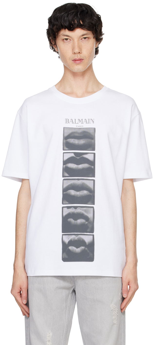 Тениска Balmain Vintage ' Lips' Print T-shirt Бяло | DH0EG000GE07