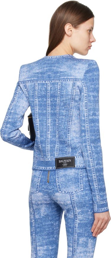 Комплект Balmain Balmain Jacquard Knit Denim Cardigan Синьо | EF1KL220KH80, 2