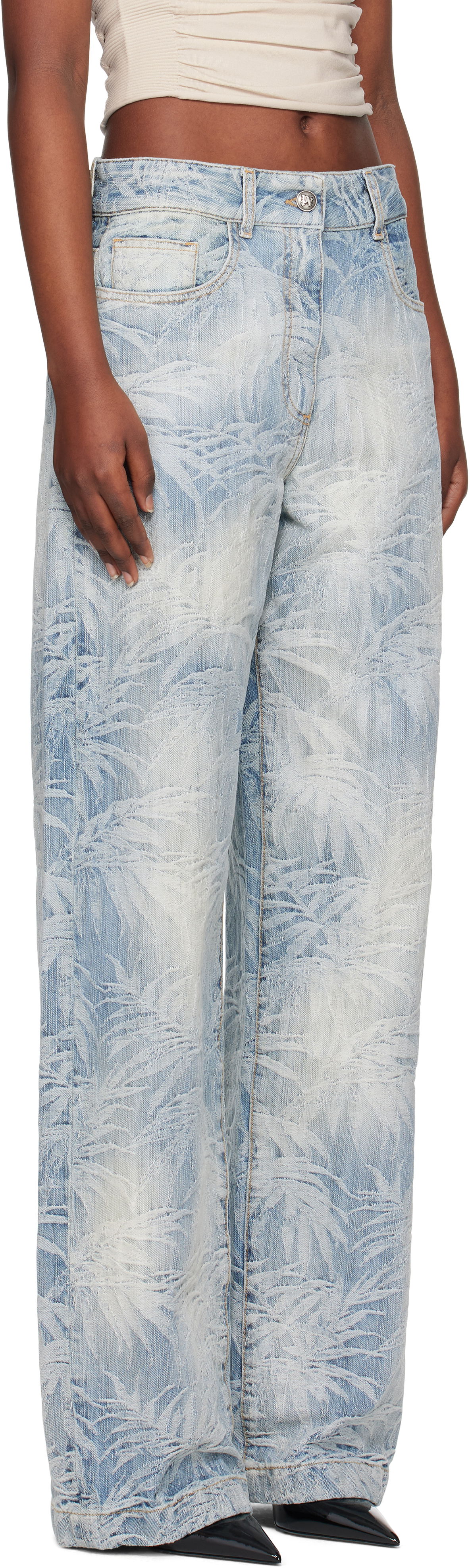 Дънки Palm Angels Palm Angels Palms Jacquard Loose Jeans Синьо | PWYB041S25DEN0024440, 1