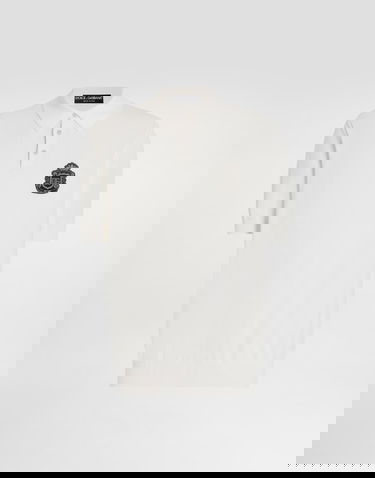 Поло тениска Dolce & Gabbana Knitted Cotton Polo Shirt with DG Milano Emblem Бяло | GXZ02ZJBCIUW0111, 0