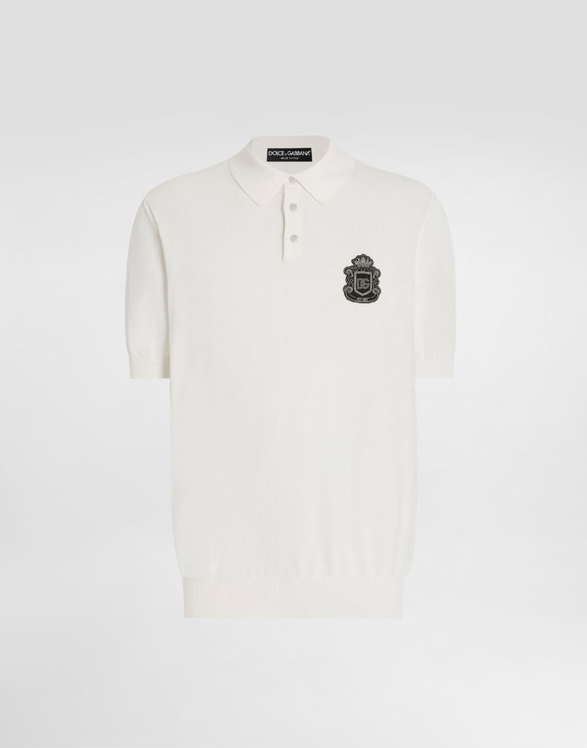 Поло тениска Dolce & Gabbana Knitted Cotton Polo Shirt with DG Milano Emblem Бяло | GXZ02ZJBCIUW0111