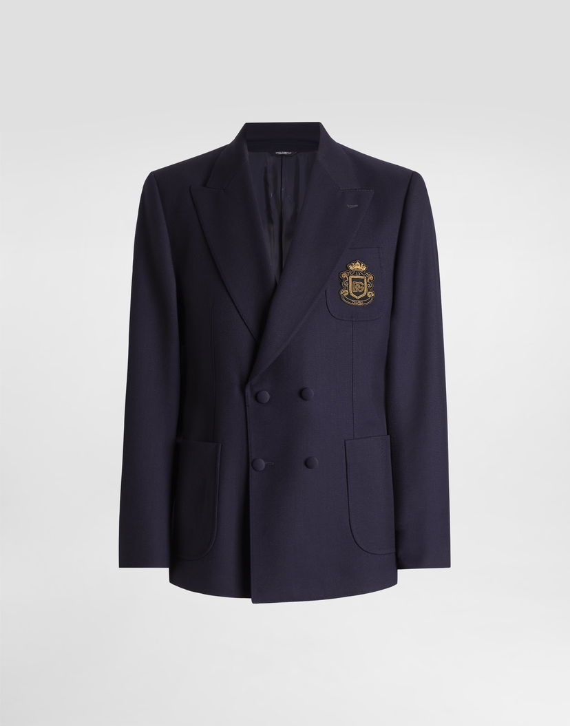 Яке Dolce & Gabbana Embroidered Crest Double-breasted Portofino Wool Jacket Тъмно синьо | G2WA1ZFU2YWB0665