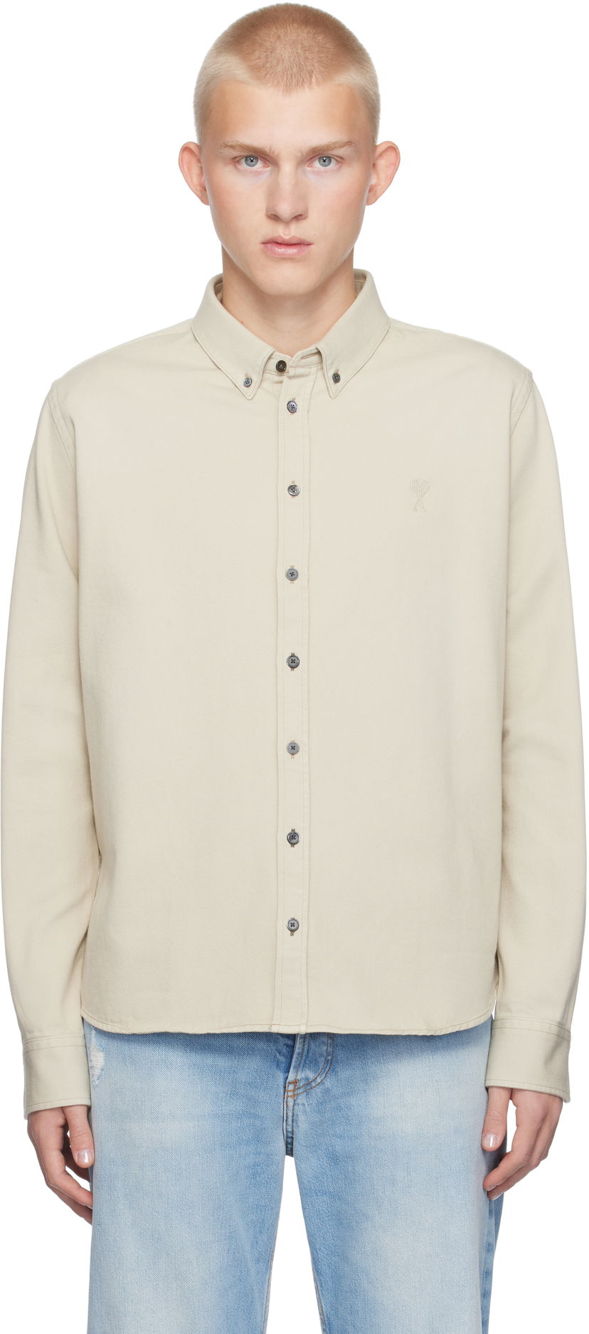 Риза AMI Oxford Shirt Бежово | USH060.CO0149