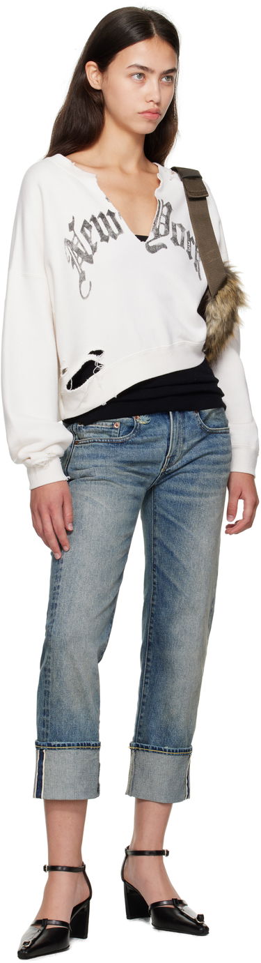 Суитчър R13 R13 Cropped Front Slit 'New York' Sweatshirt Бяло | R13WK251-K099B, 3