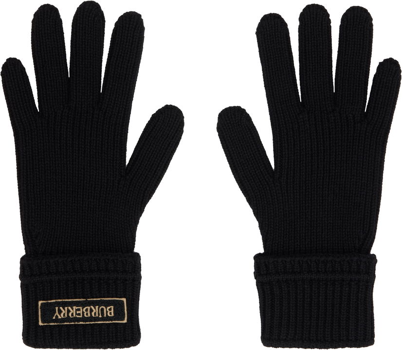 Ръкавици Burberry Burberry Wool Gloves with Logo Patch Черно | 8114593
