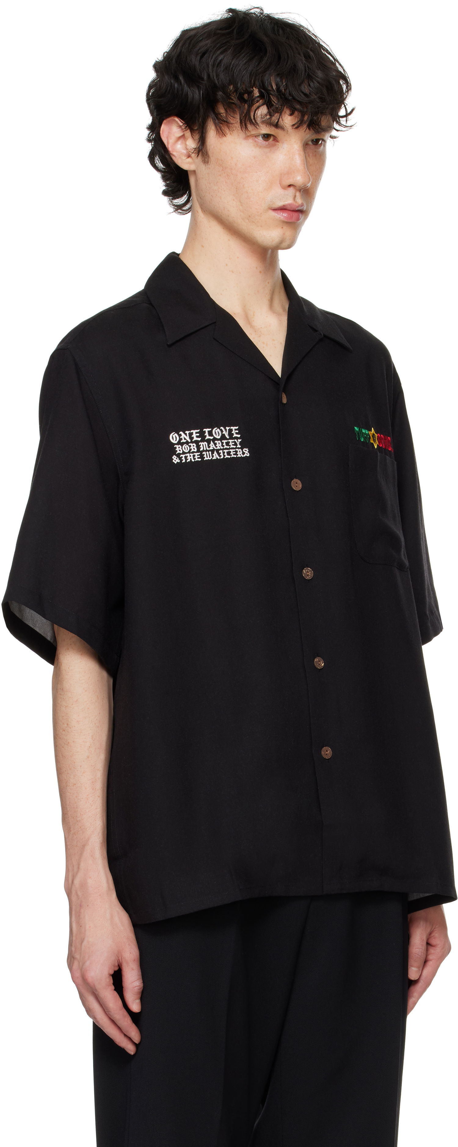 Риза WACKO MARIA WACKO MARIA Bob Marley One Love Short Sleeve Button-Up Shirt Черно | BOBMARLEY-WM-HI10, 1
