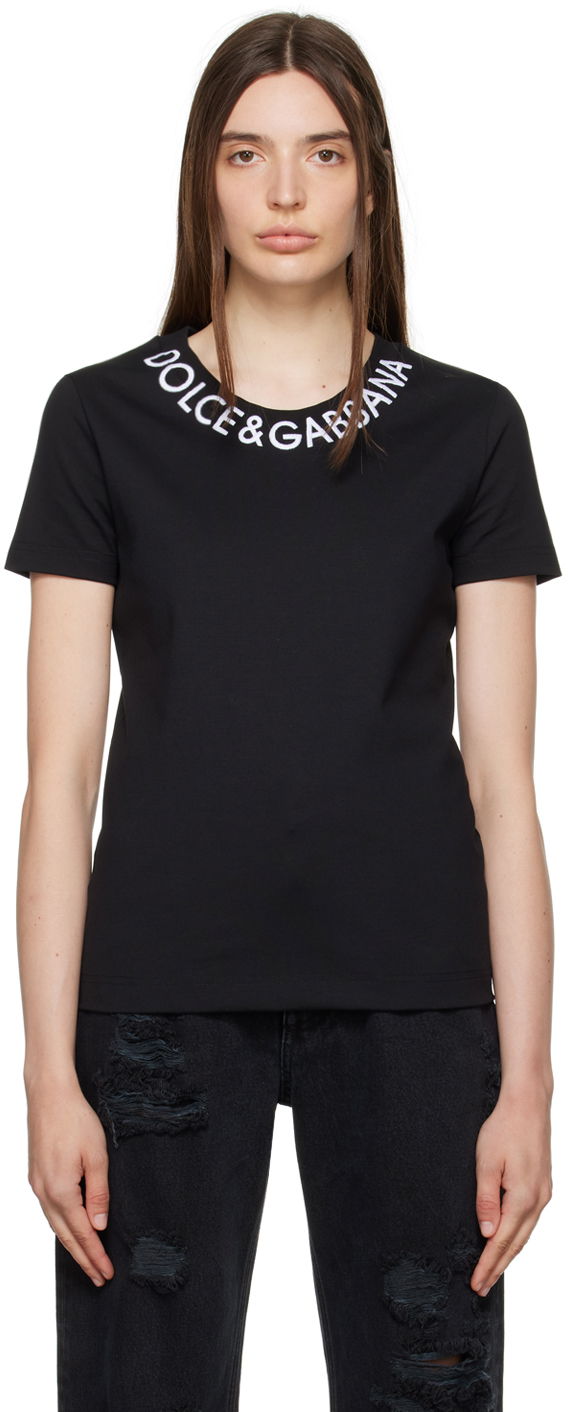Тениска Dolce & Gabbana Black Embroidered T-Shirt Черно | F8T00Z FUGK4, 0