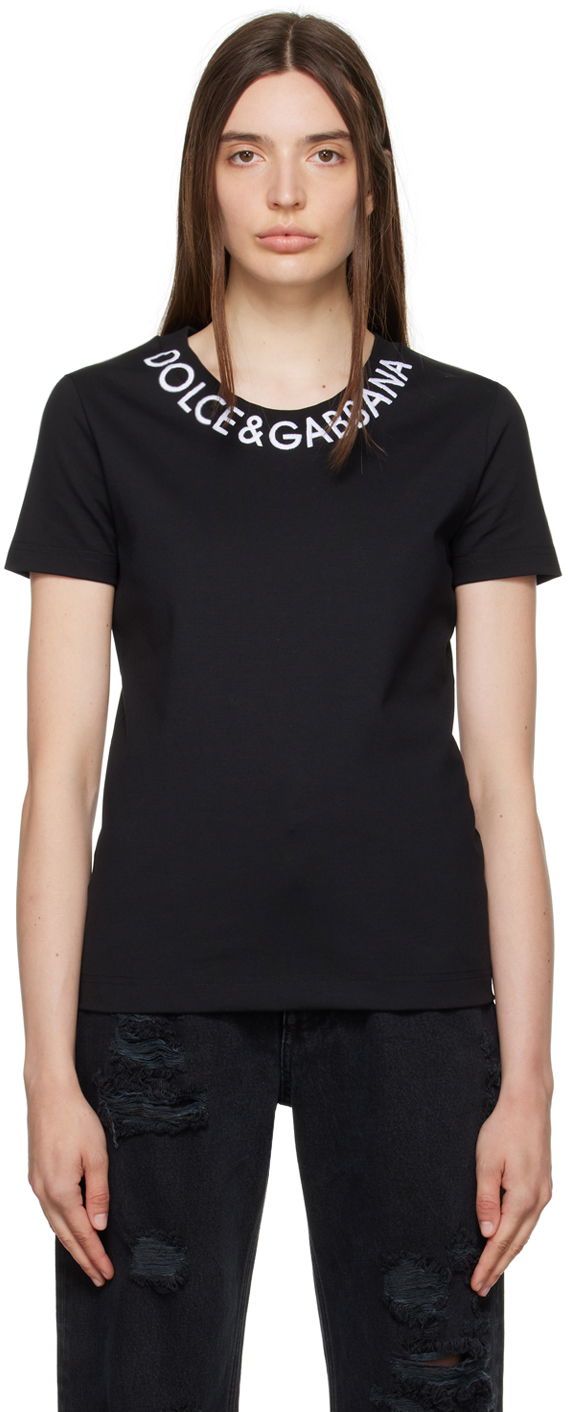 Тениска Dolce & Gabbana Black Embroidered T-Shirt Черно | F8T00Z FUGK4