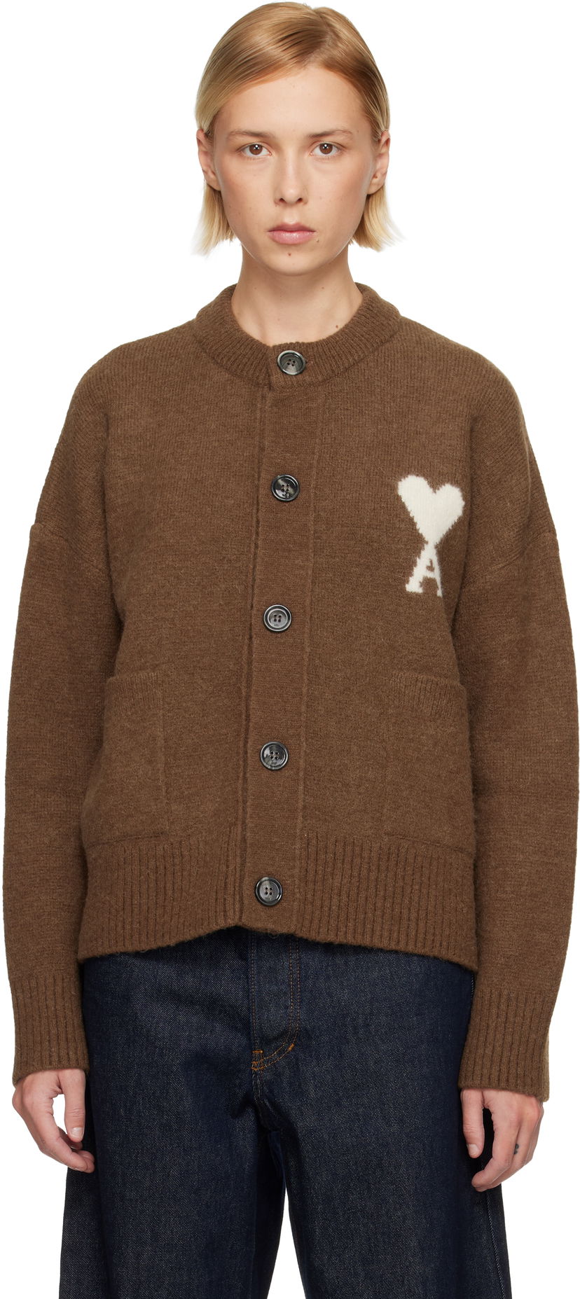 Пуловер AMI Alpaca Ami de Coeur Cardigan Кафяво | H25UKC366.KN0135