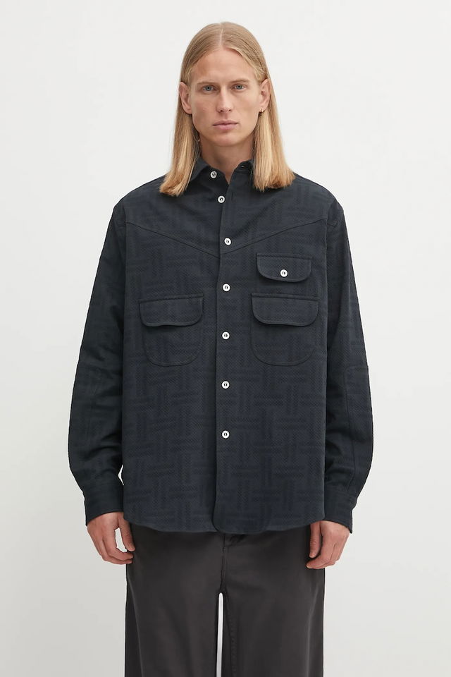 Kenzo Weave Workwear Relaxed Overshirt with Classic Collar