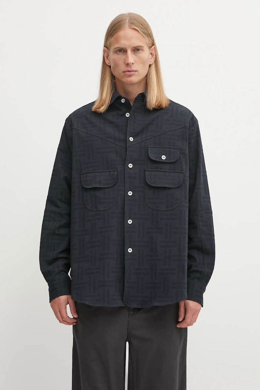 Риза KENZO Kenzo Weave Workwear Relaxed Overshirt with Classic Collar Черно | FF65CH5369JF