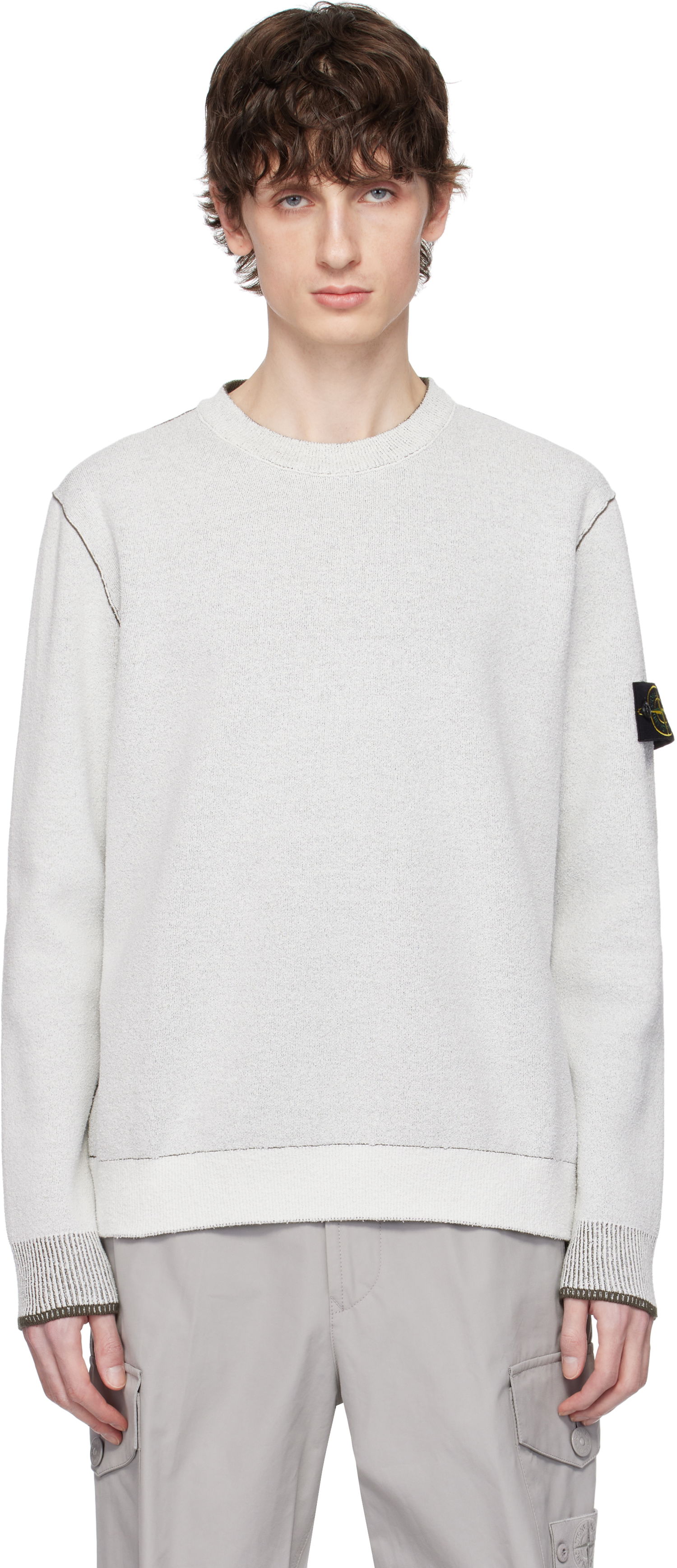 Пуловер Stone Island Stone Island Double Face Cotton & Nylon Sweater Бяло | K1S15 5100021 S00D9, 0