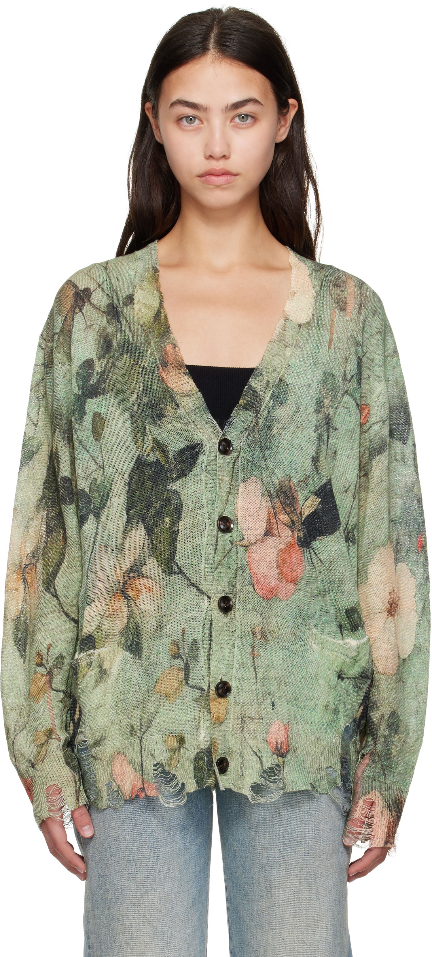 Пуловер R13 R13 Boyfriend Floral Cardigan Зелено | R13WY200-Y227A, 0