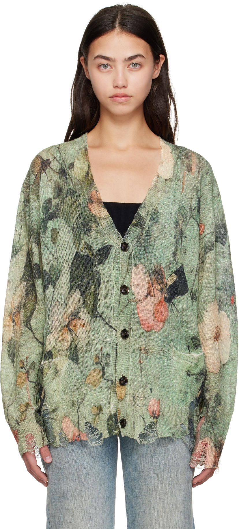 Пуловер R13 R13 Boyfriend Floral Cardigan Зелено | R13WY200-Y227A