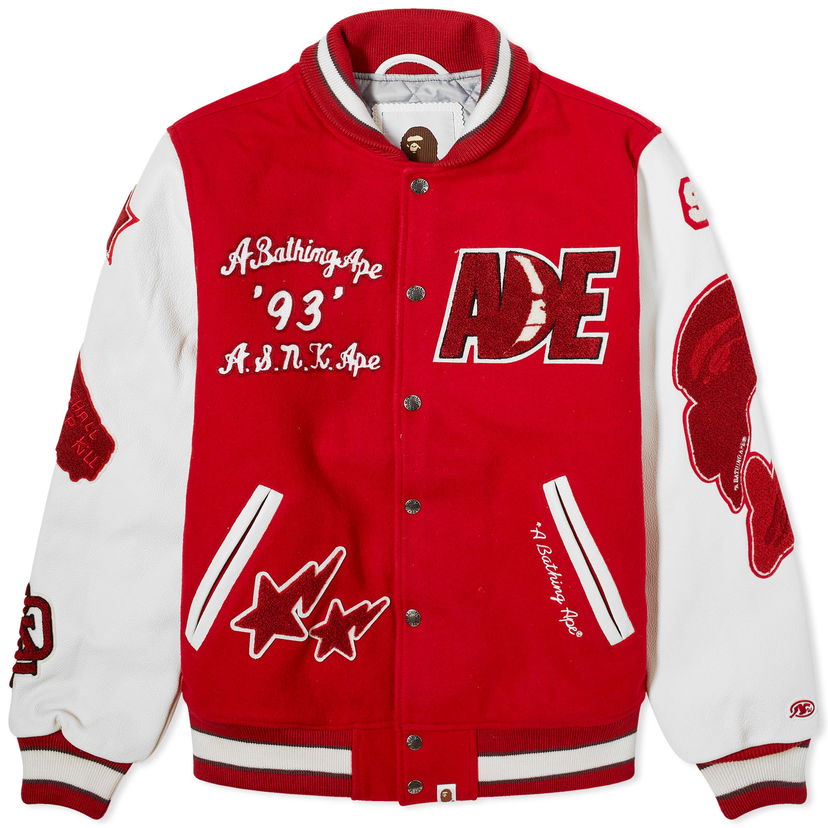 Яке бомбър BAPE A Bathing Ape Bape Multi Motif Varsity Jacket Червено | 001HJJ801001M-RED