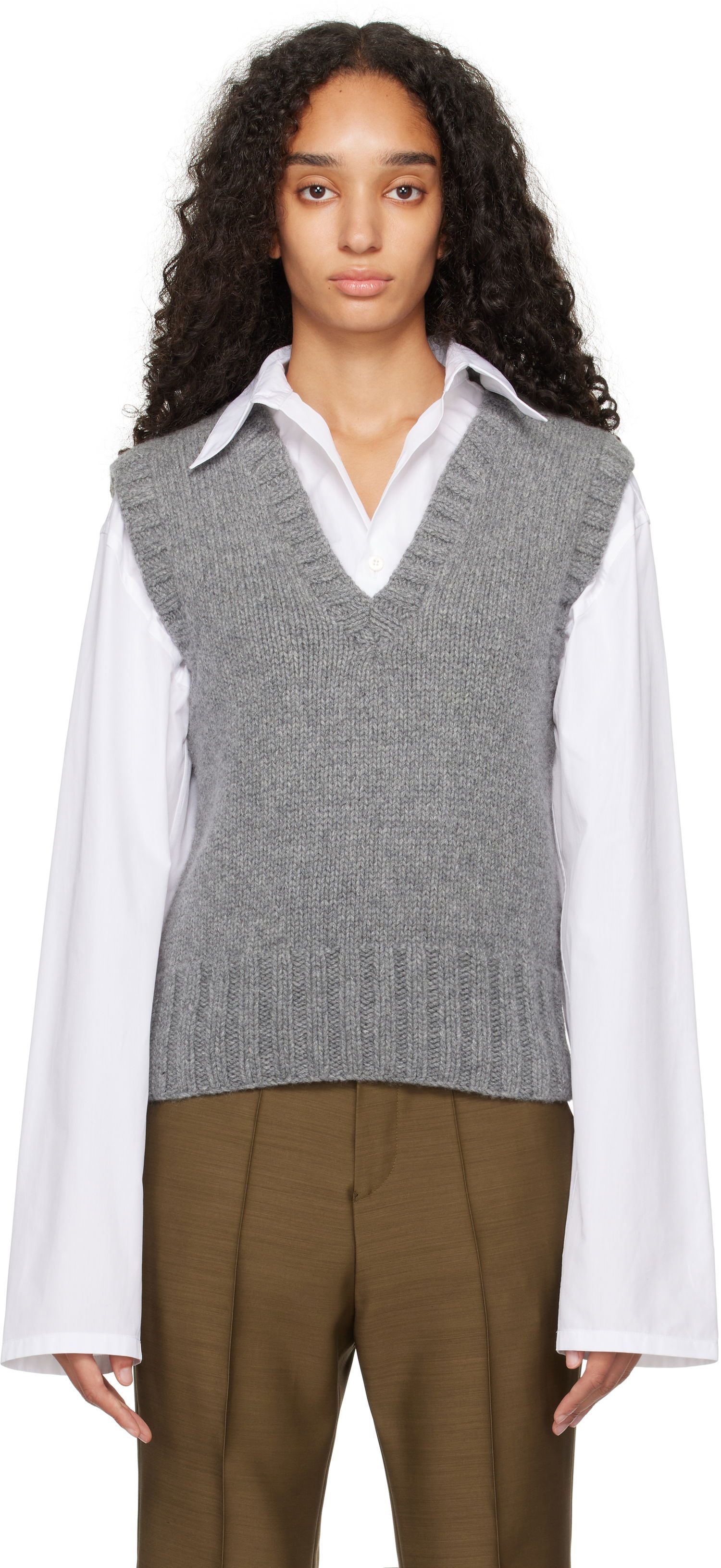 Пуловер YMC Heidi Knit Vest Сиво | Q8XAO, 0
