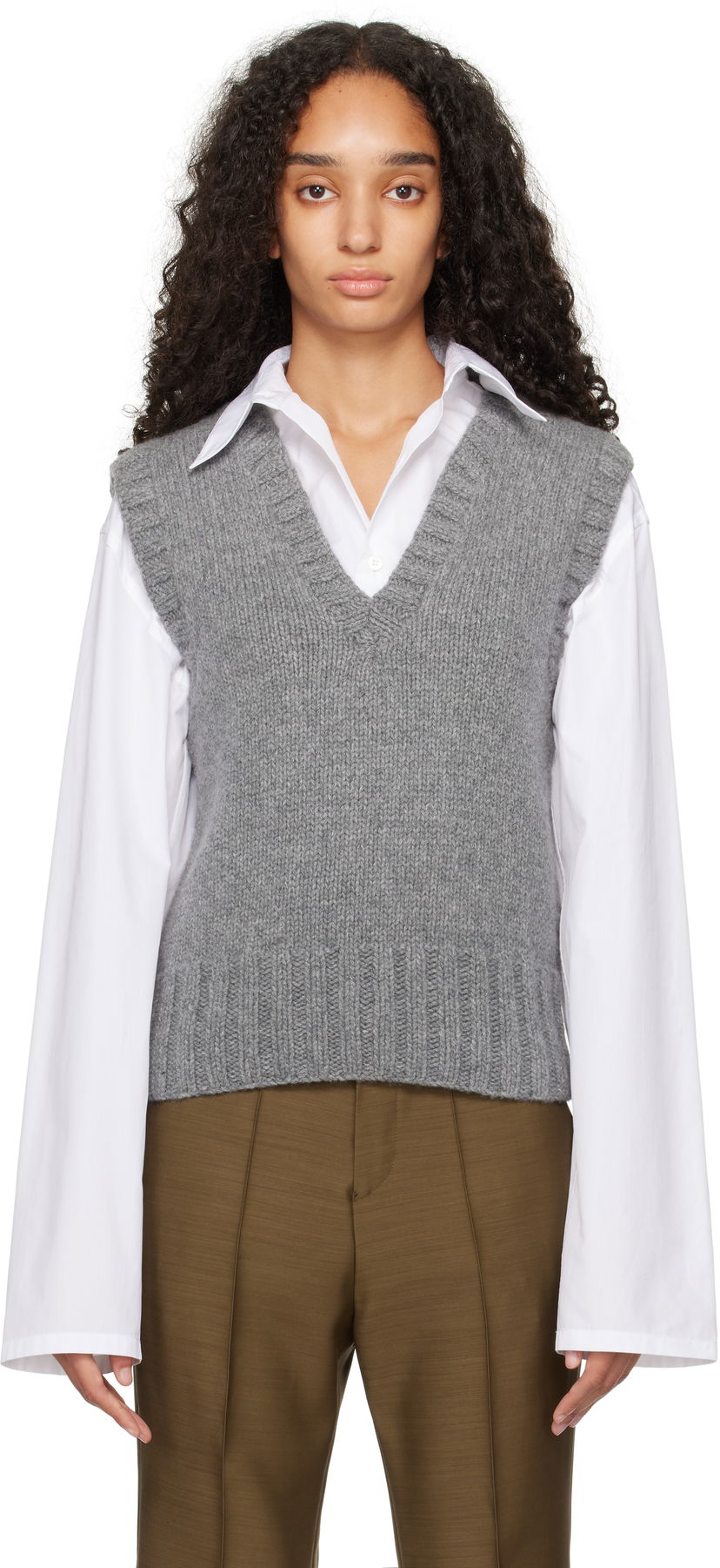 Пуловер YMC Heidi Knit Vest Сиво | Q8XAO