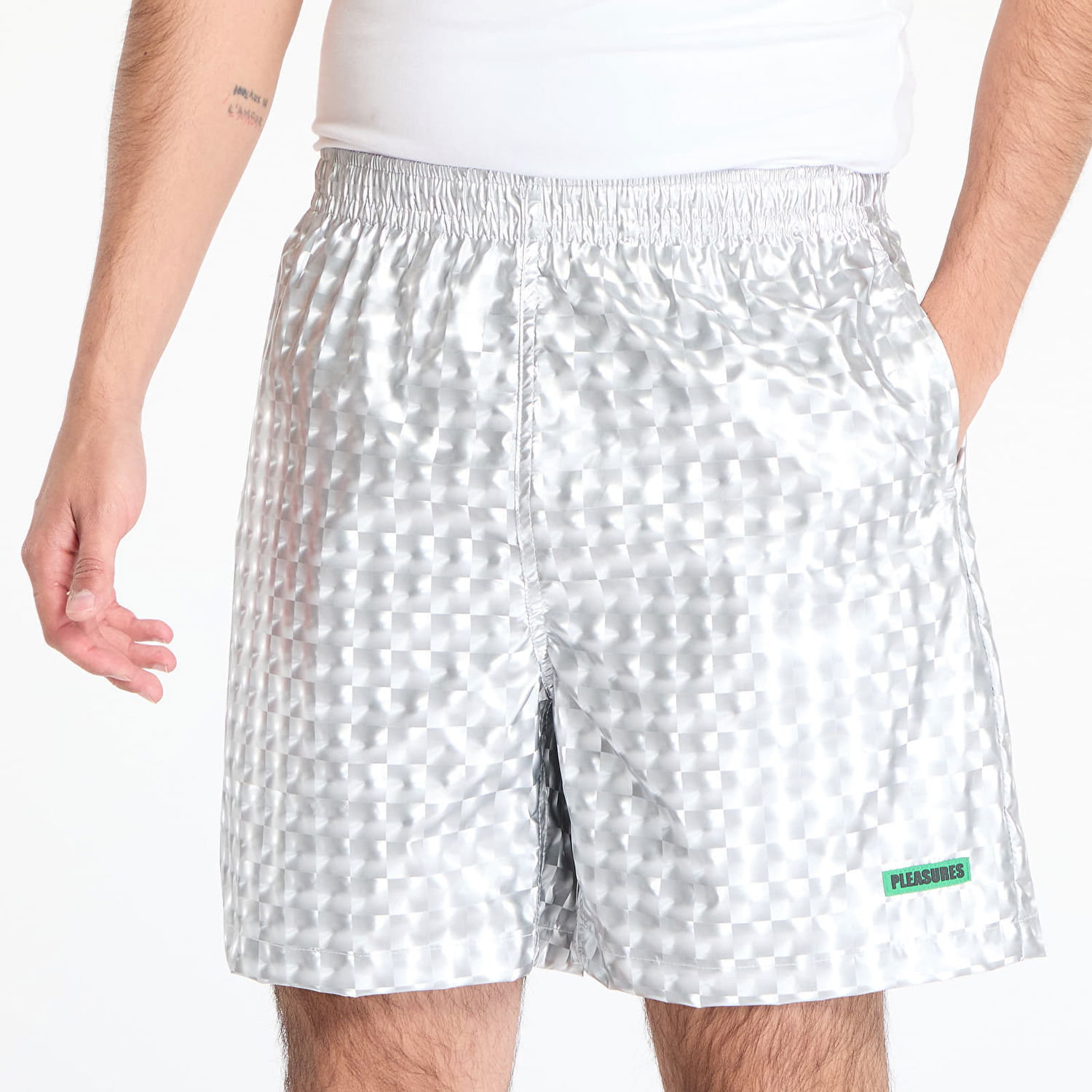 Къси панталони Pleasures PLEASURES Pulley Active Shorts Металик | P25SU032 SILVER, 1