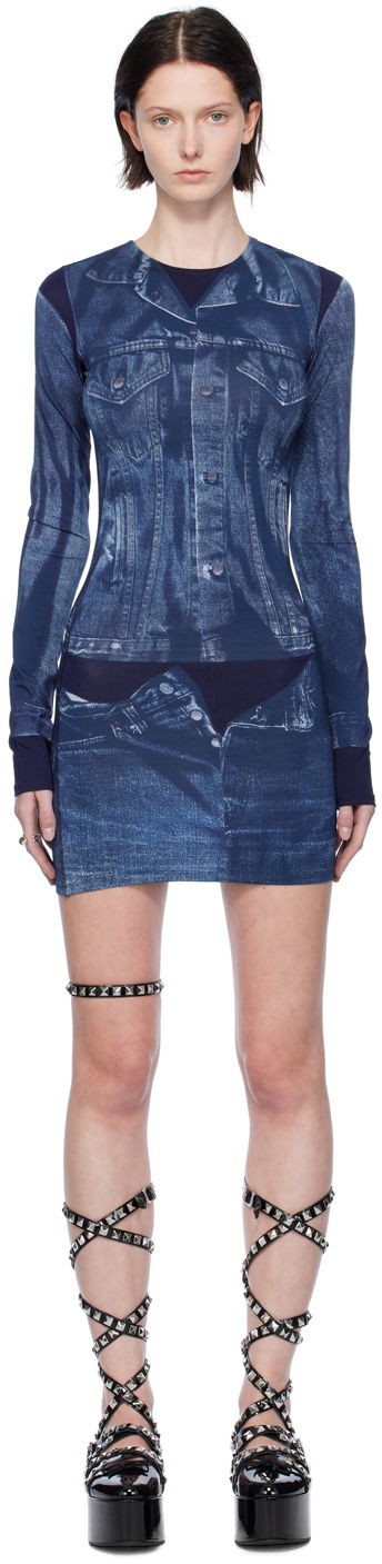 Pокля Jean Paul Gaultier Jean Paul Gaultier Trompe L'oeil Denim Print Minidress Синьо | 23/15-F-RO076-J530-5950