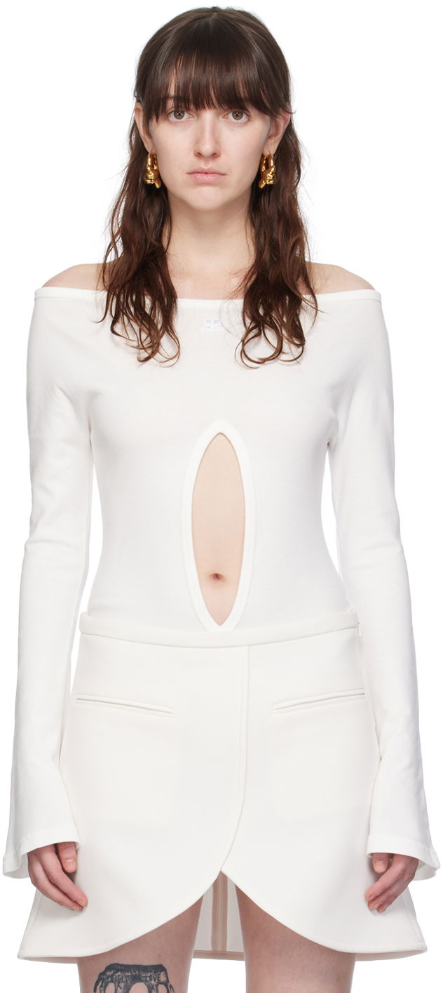 боди Courrèges Off-The-Shoulder Fitted Bodysuit Бяло | 224JBD092JS0070