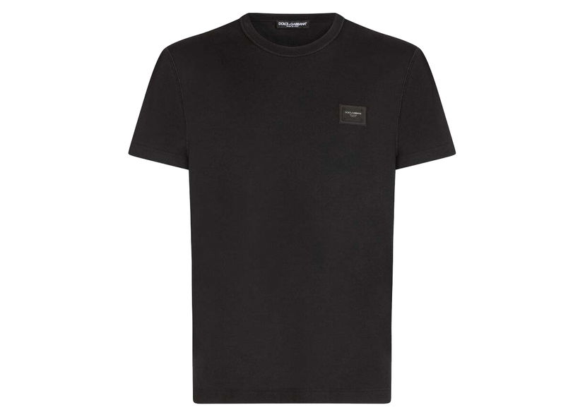 Тениска Dolce & Gabbana Cotton Branded Plate T-shirt Black Черно | G8KJ9TFU7EQN0000