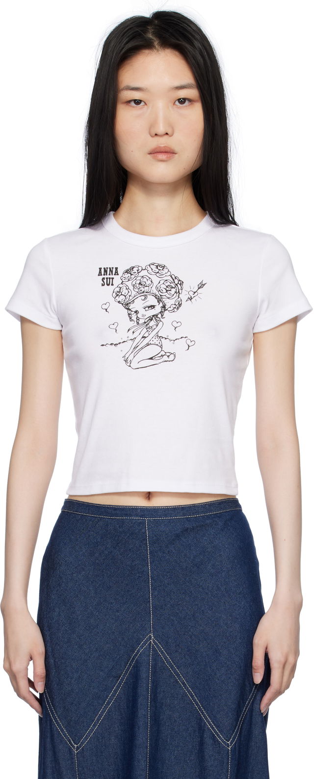 Crewneck Beach Girl Graphic Cropped T-Shirt