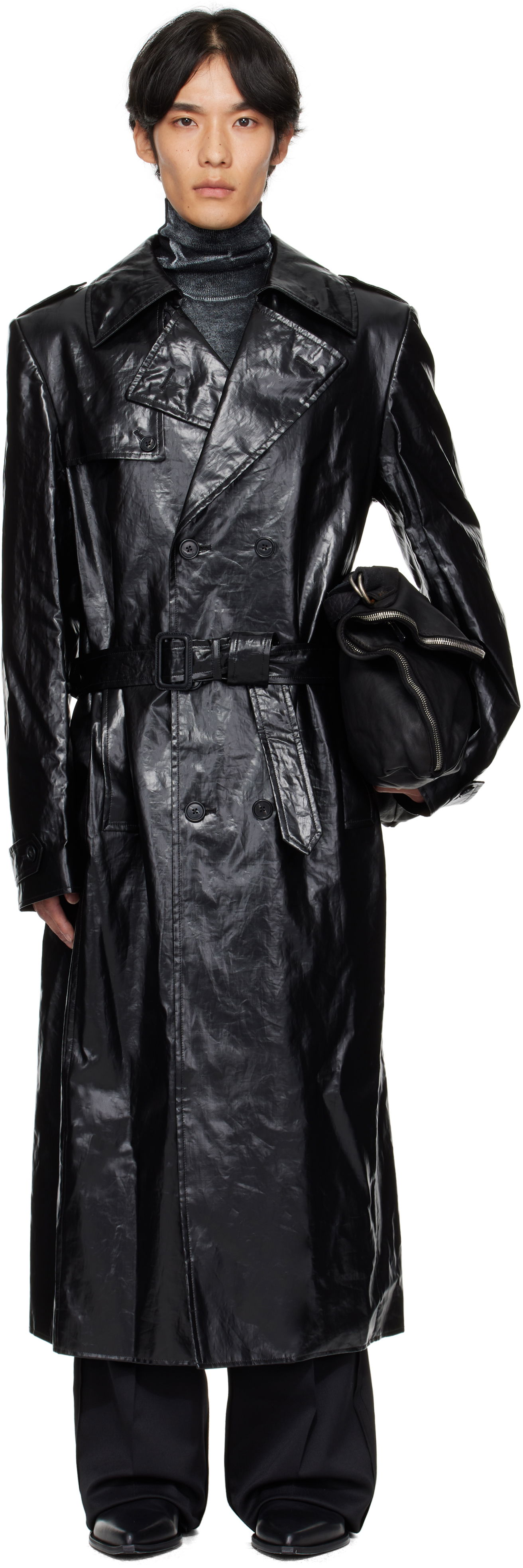Палта Maison Margiela MM6 Maison Margiela Shiny Coated Linen Coat Черно | SH2AH0011 M35617, 0