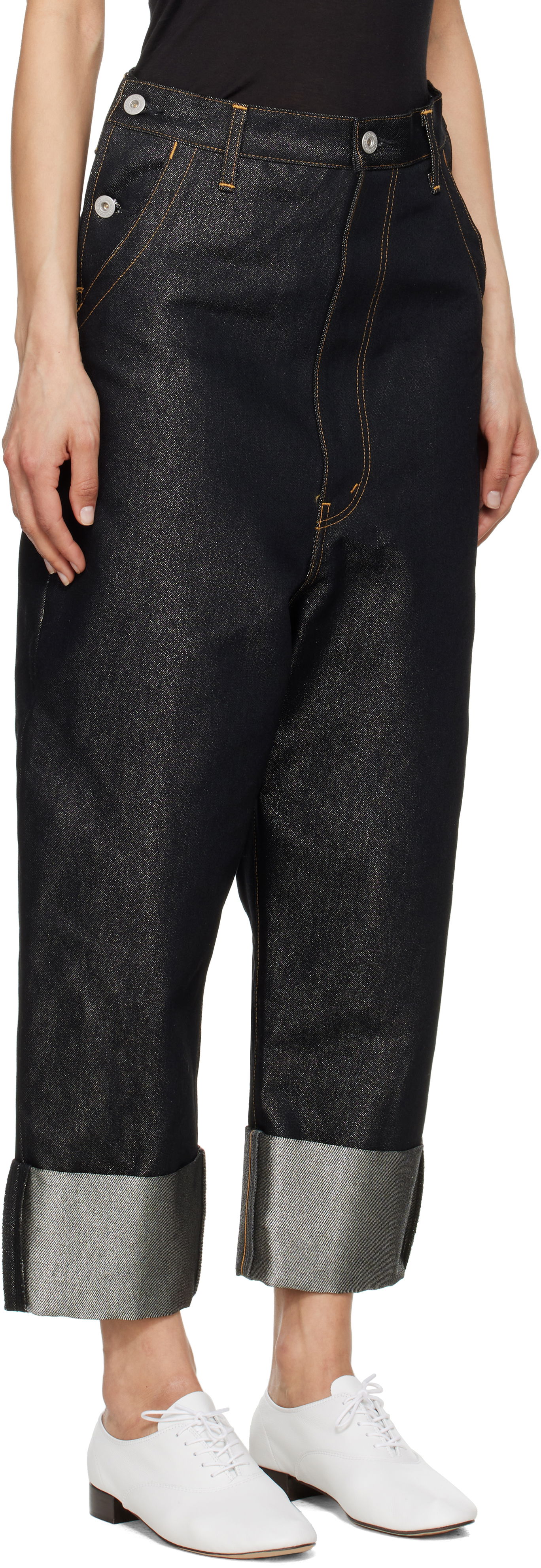 Дънки Junya Watanabe Junya Watanabe Glitter Denim Cropped Jeans Черно | JO-P018-051-1, 1