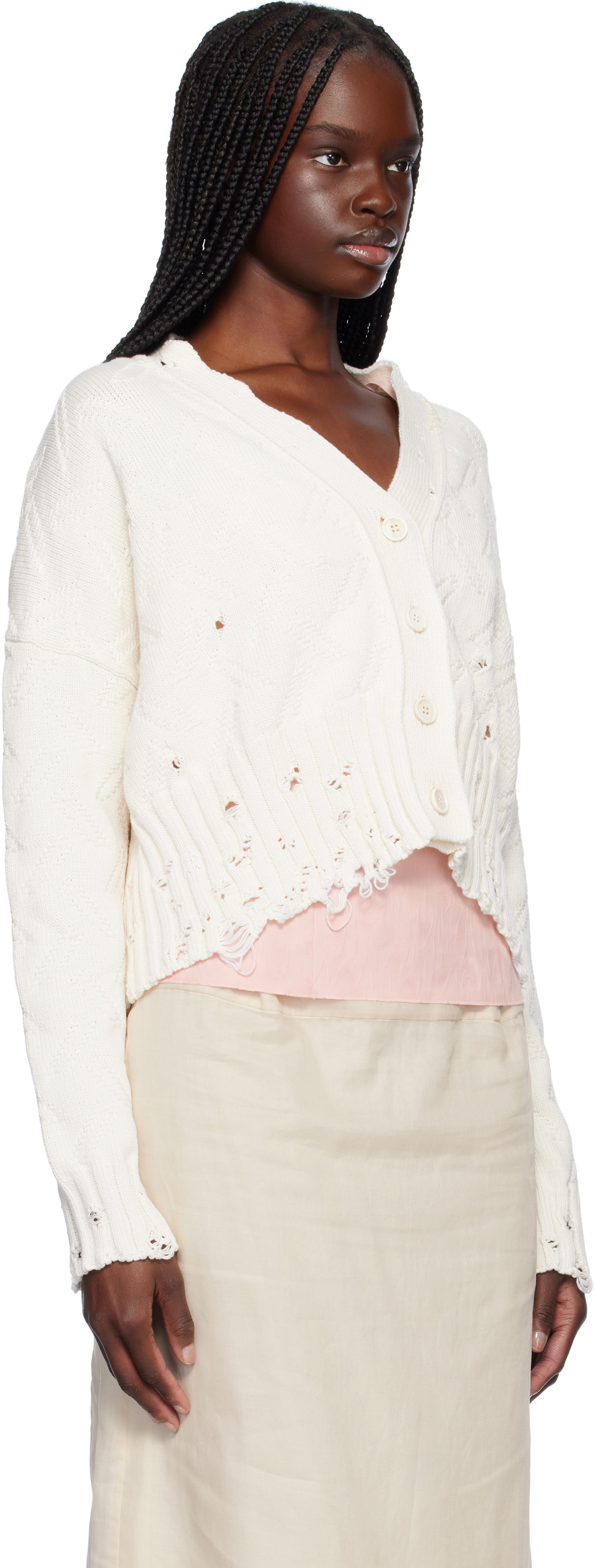 Пуловер Marni Marni Distressed Cropped Cardigan Бяло | CDMD0403A0 UFC658, 1