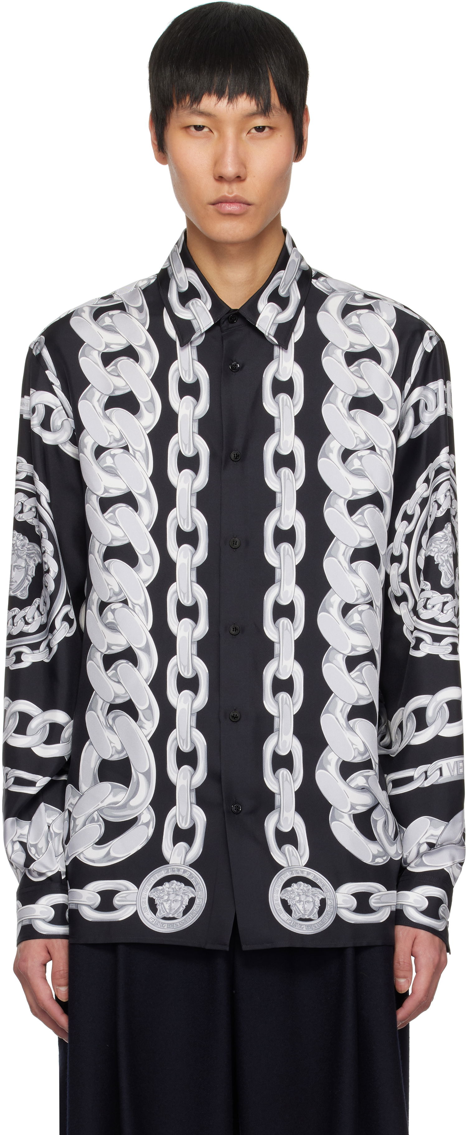 Риза Versace Versace Medusa Chains Silk Shirt Черно | 1019438_1A13397, 0