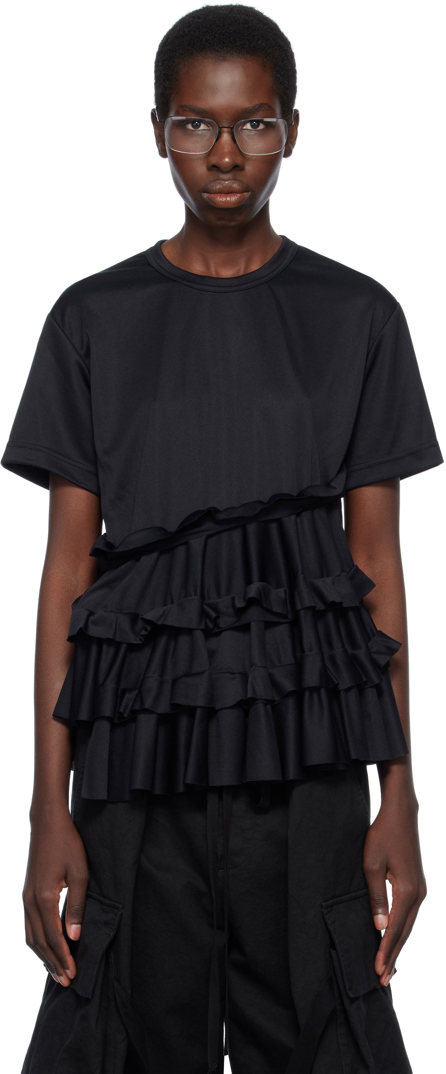 Тениска Comme des Garçons Comme des Garçons T-Shirt with Ruffle Detail Черно | RO-T008-051-1, 0