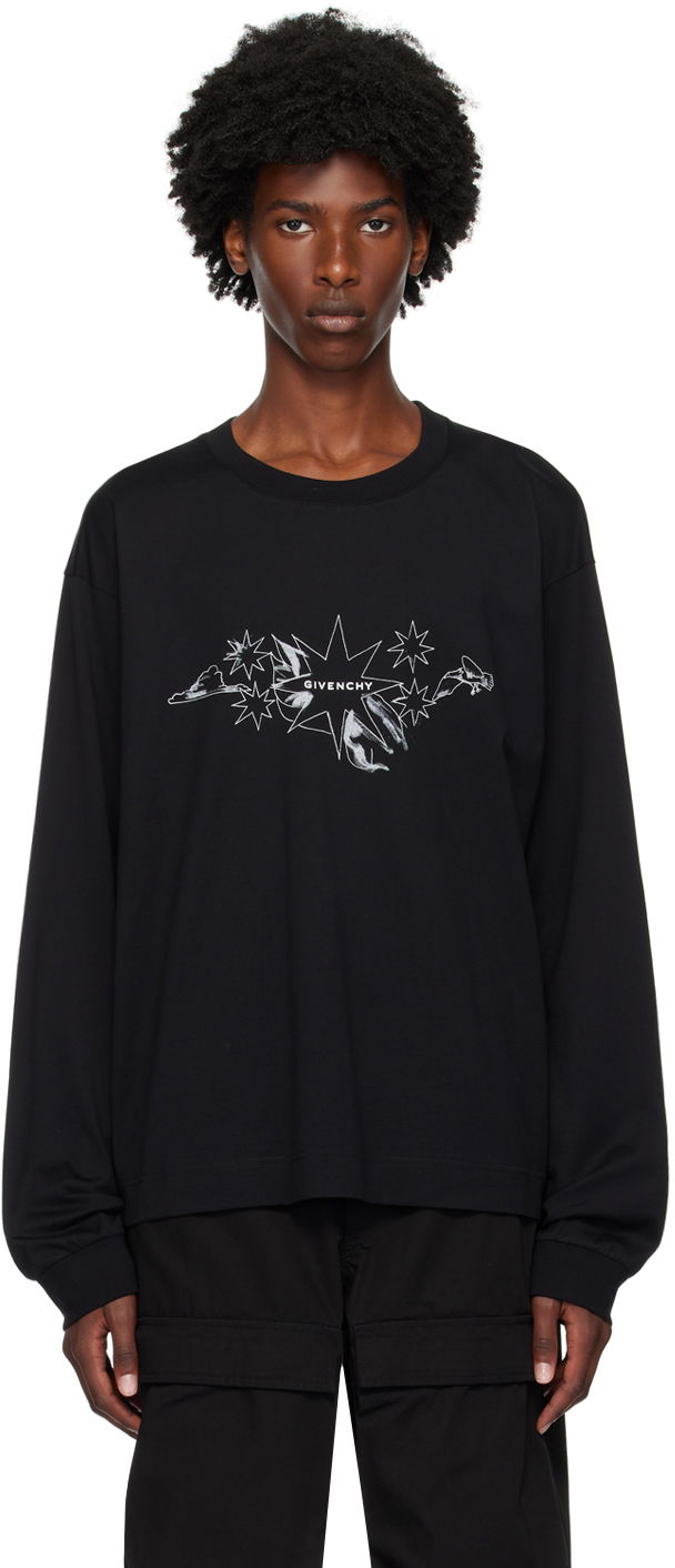 Тениска Givenchy Tarot Long Sleeve T-Shirt Черно | BM71KP3YN0001