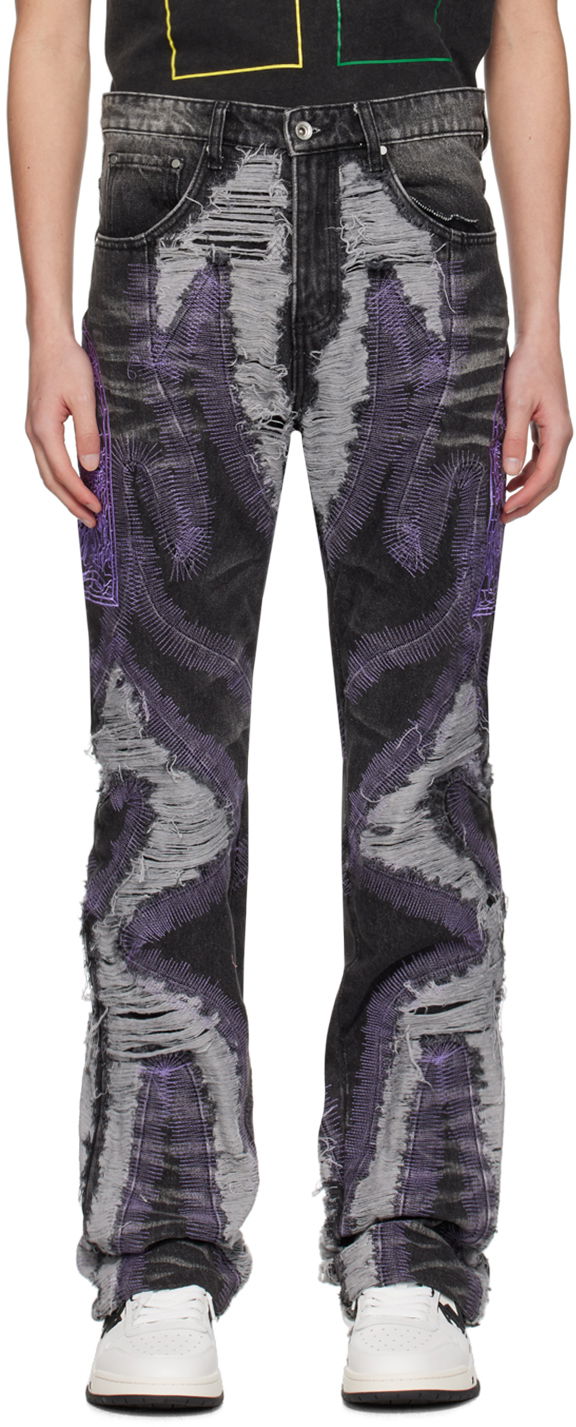 Дънки Who Decides War Who Decides War Techno Distressed Jeans with Purple Stitching Многоцветен | 1120980002SS24