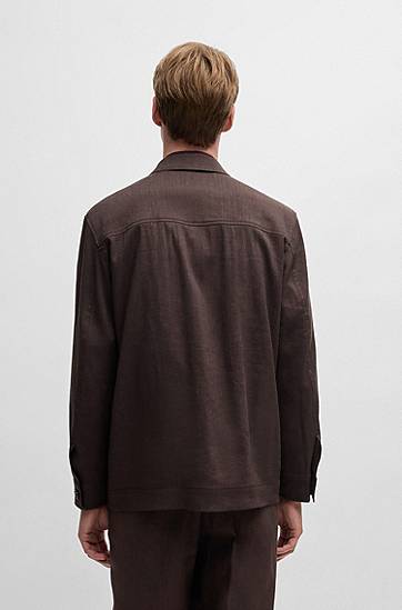 Риза BOSS BOSS Relaxed-Fit Overshirt Linen Blend with Wool Кафяво | 50539503, 1