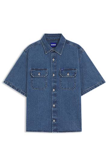 Риза BOSS Oversized Denim Shirt with Contrast Stitching Синьо | 50545213