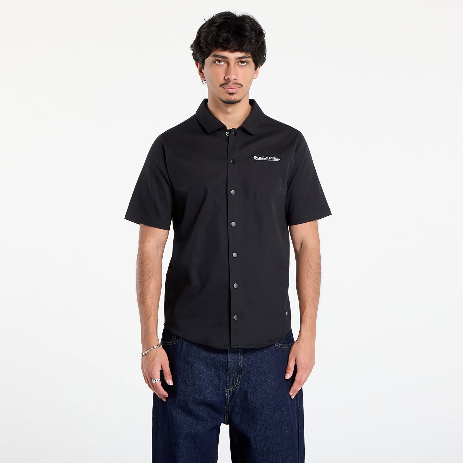Риза Mitchell & Ness Mitchell & Ness Branded M&N SS Button Up Shirt Черно | TP9954-MNNBLCK, 0