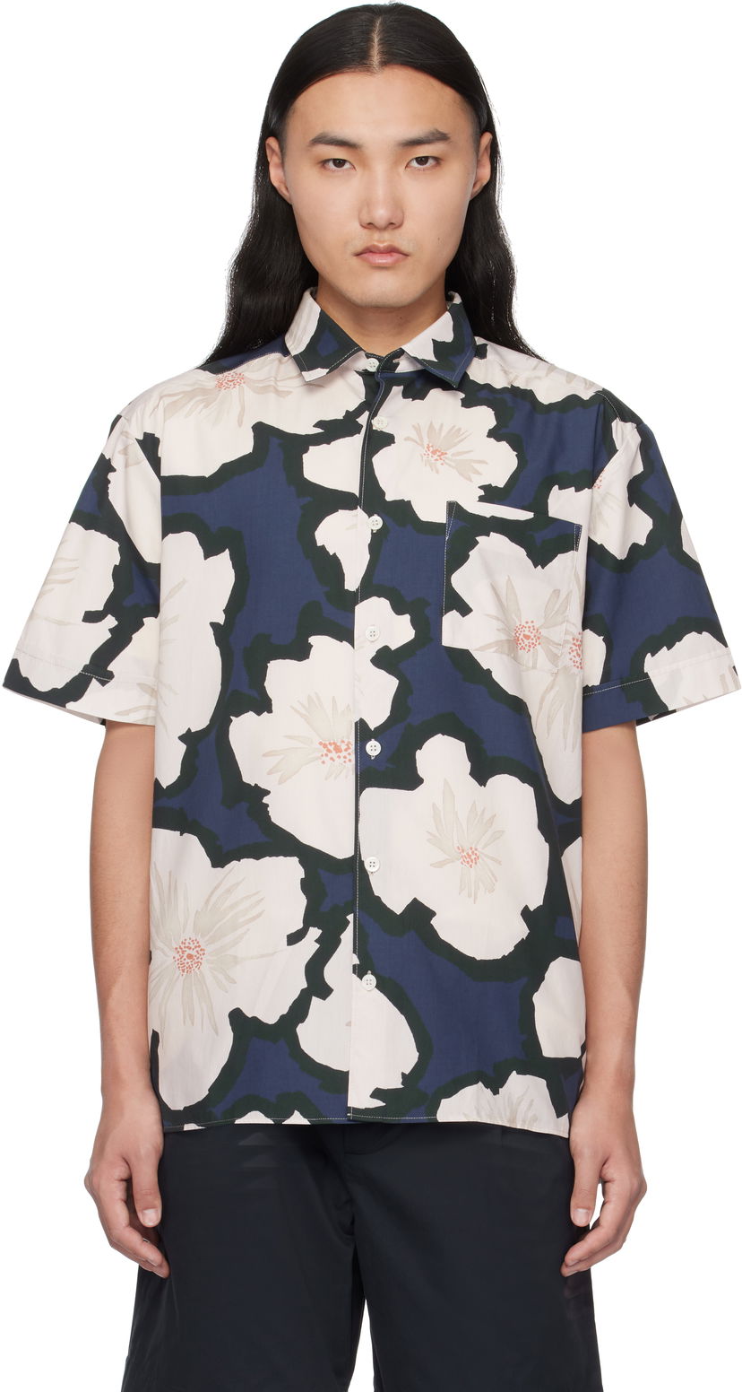 Риза A.P.C. Floral Print Short-Sleeve Shirt Синьо | COHEH-H12541