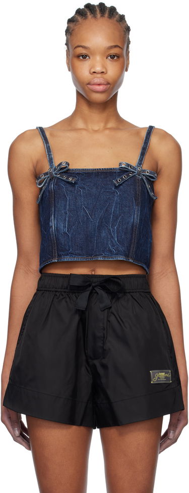 Потник GANNI Blue Crinkled Future Denim Strap Top Тъмно синьо | J1592, 0