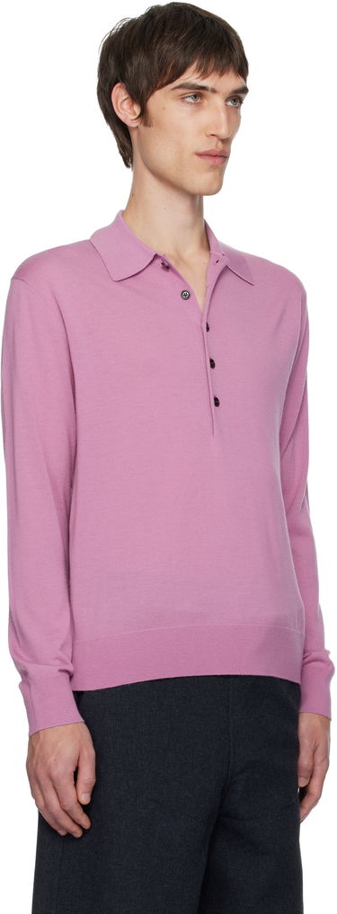 Поло тениска Dries Van Noten Dries Van Noten Long Sleeve Merino Wool Polo Розово | 252-021201-2700, 1