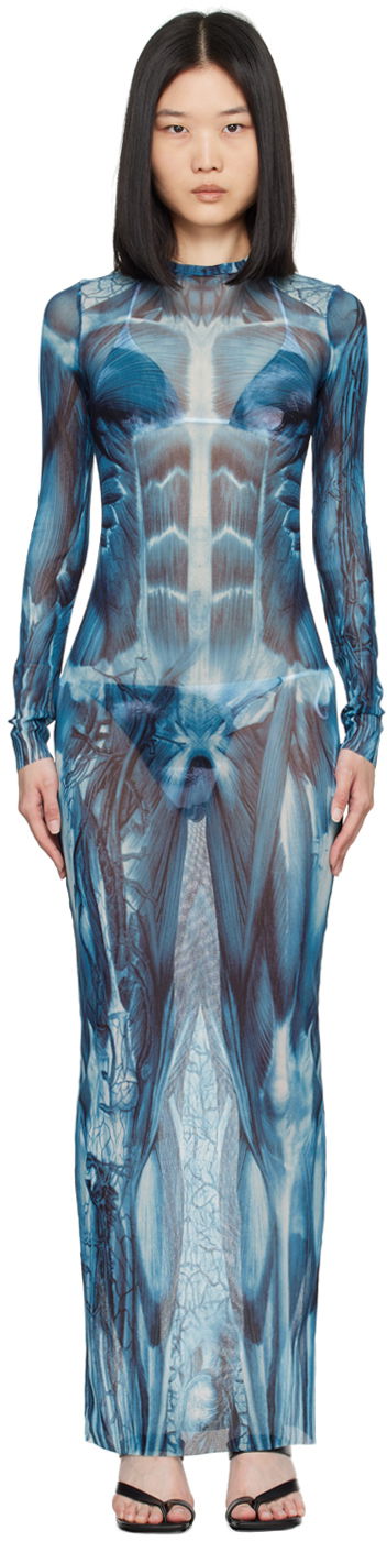 Pокля Jean Paul Gaultier 'The Écorché' Maxi Dress Синьо | 24/30-F-RO254-T554-505601